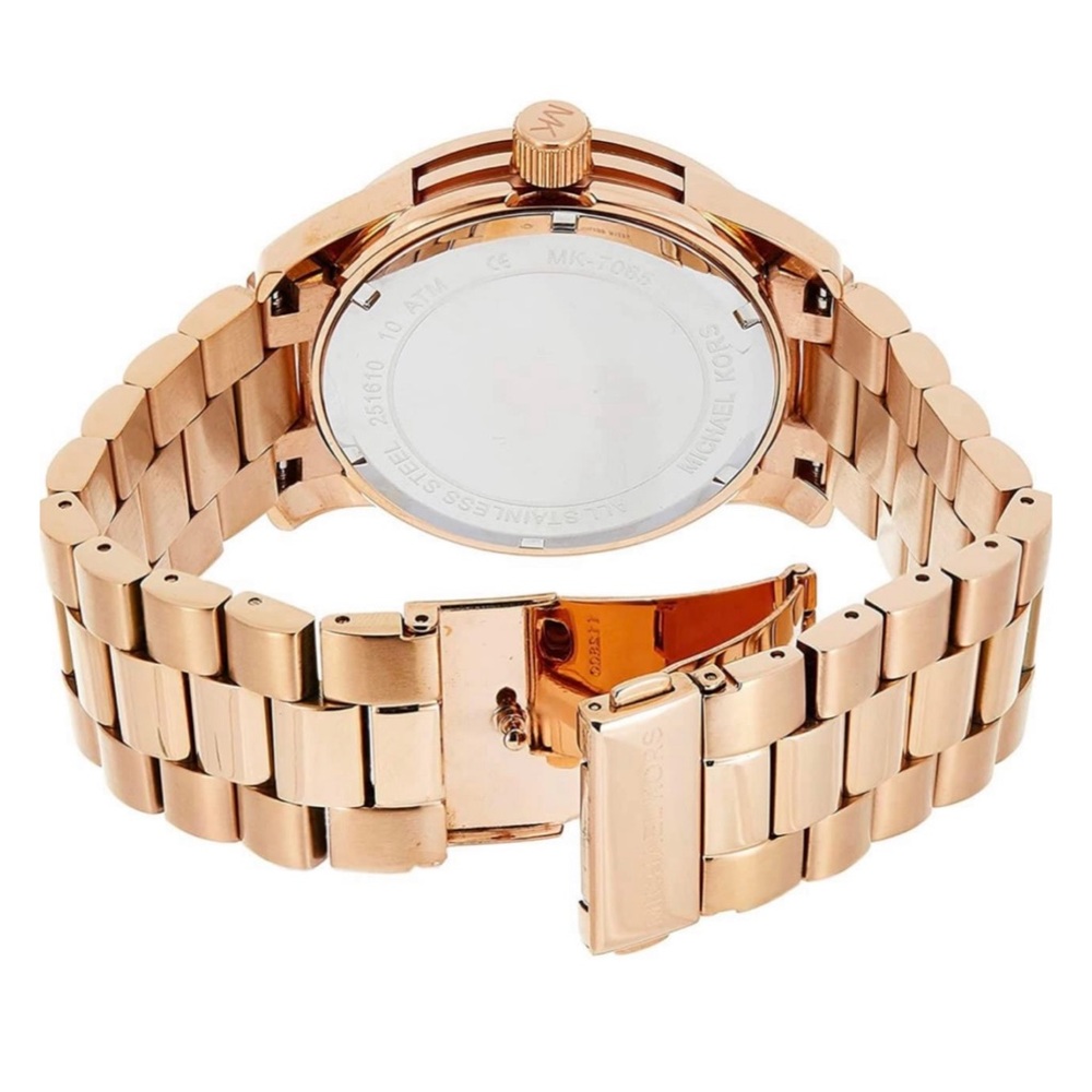 MICHAEL KORS • New Battery Ready To Wear Rose Gold Runway Blue Watch - Picture 4 of 6